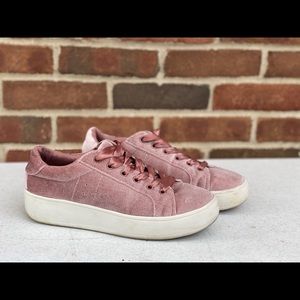 Pink Velvet Platform Sneakers